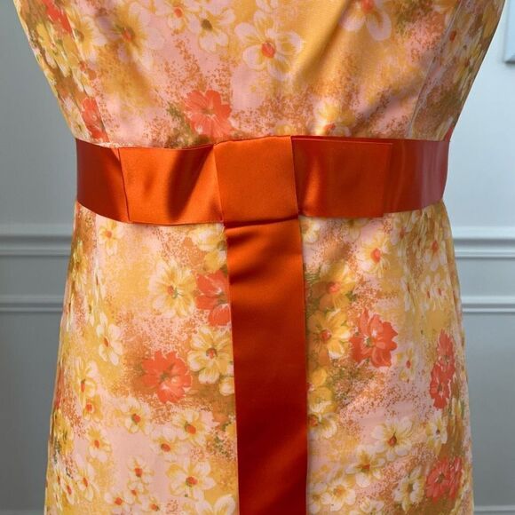 Vintage 60s 70s Orange Yellow Garden Party Chiffon Floral Gown Long Dress 4 6 S - Picture 3 of 9